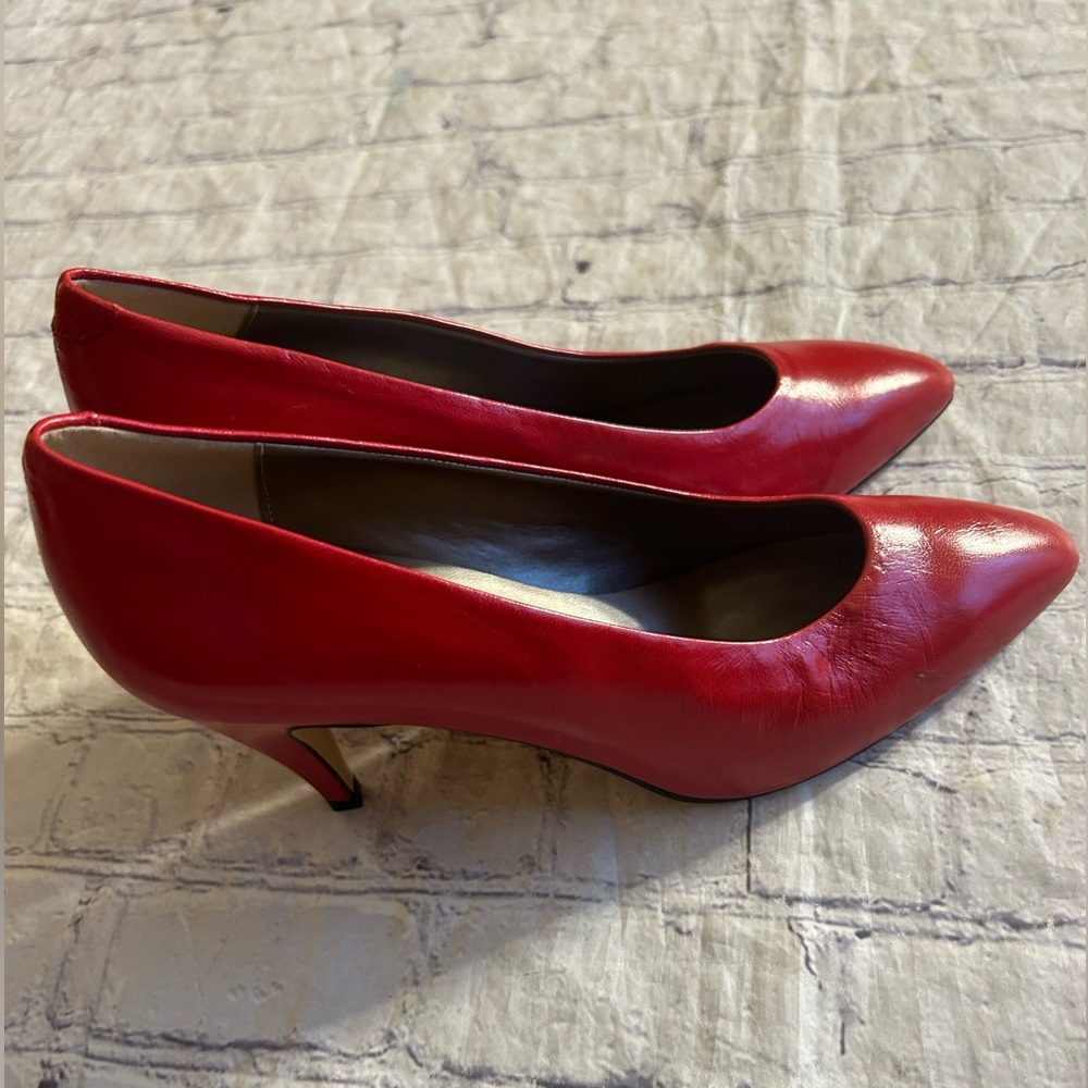 BANDOLINO MADE IN ITALY VTG RED LEATHER WOMEN’S PUMPS SIZE 9M RETRO CHIC CLASSIC